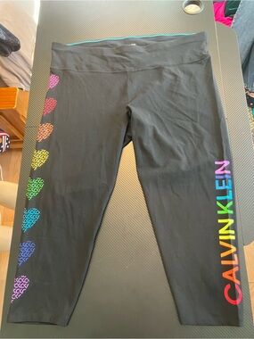 Calvin Klein Black Capri Leggings with Rainbow Logo Accents